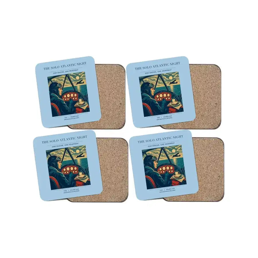 The Solo Atlantic Night - Designed Coasters design on light blue 4-pieces-set