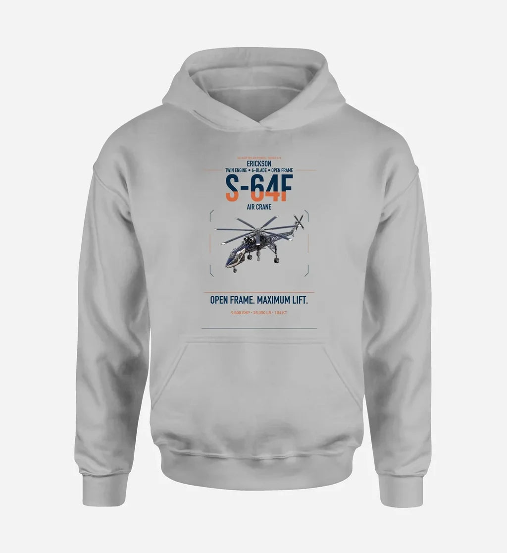 Erickson S-64F Air Crane design on light gray double-side hoodie, single-side print