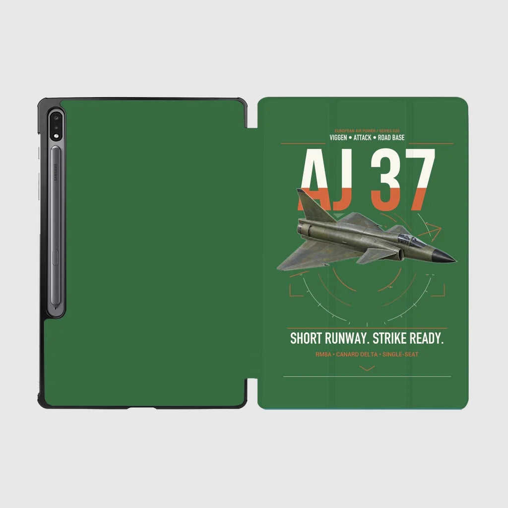Saab AJ 37 Viggen design on green samsung tablet tablet case