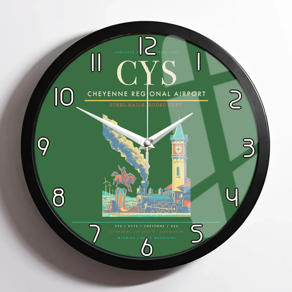 Cheyenne Regional Airport (CYS) design on green framed wall clock