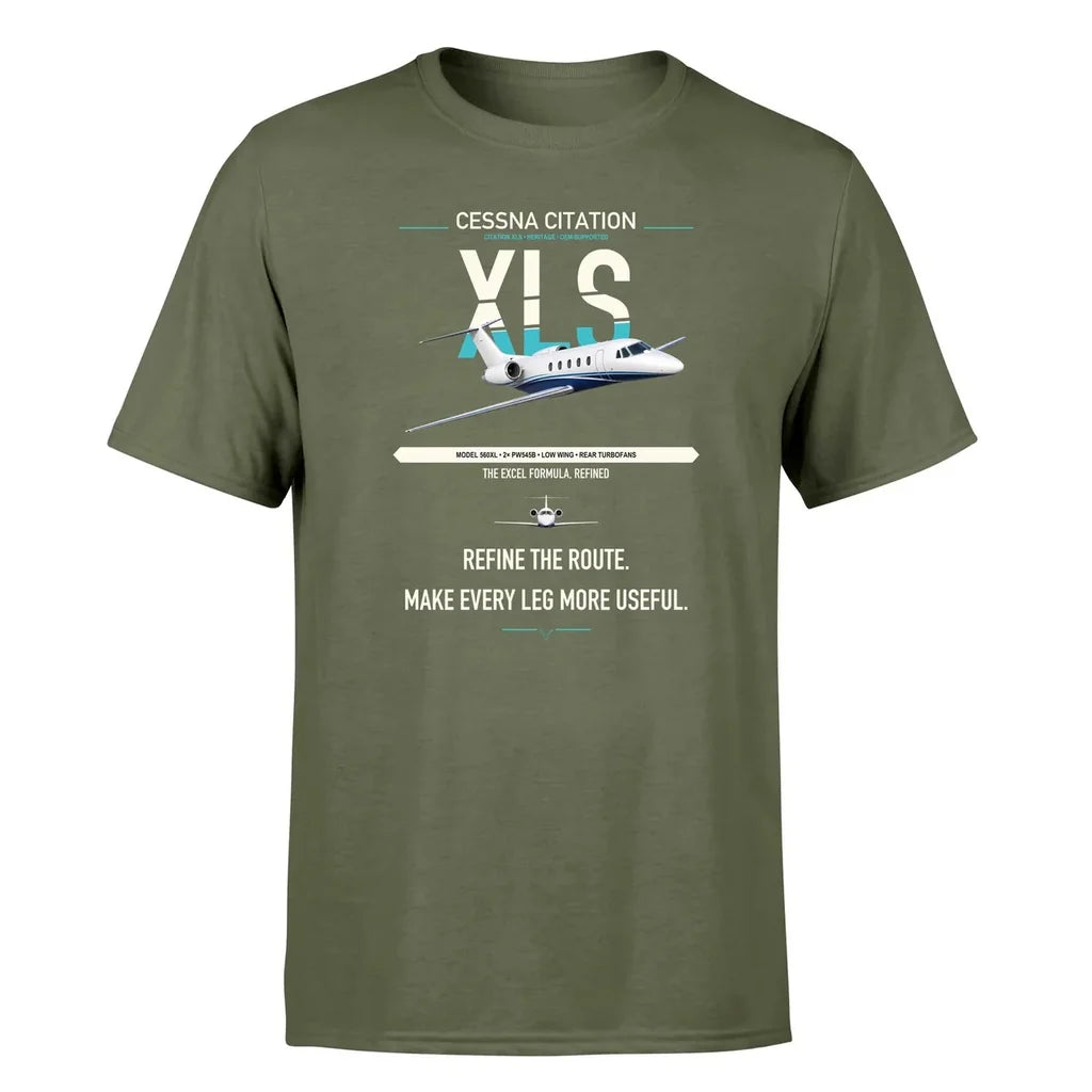 Cessna Citation XLS design on green army double-side t-shirt, single-side print