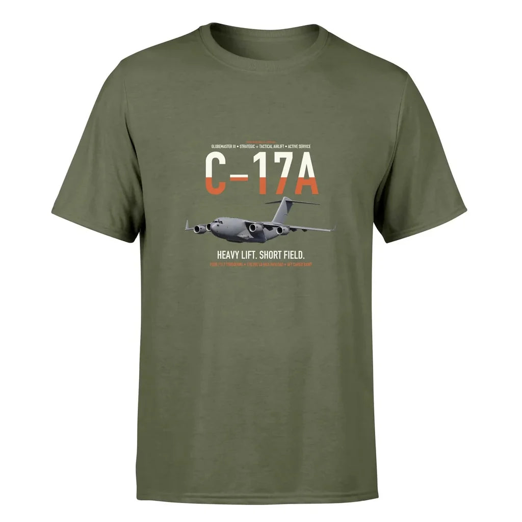 C-17A Globemaster III design on green army double-side t-shirt, single-side print