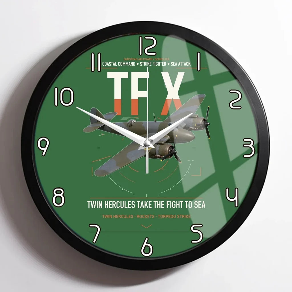 Bristol Beaufighter TF X design on green framed wall clock