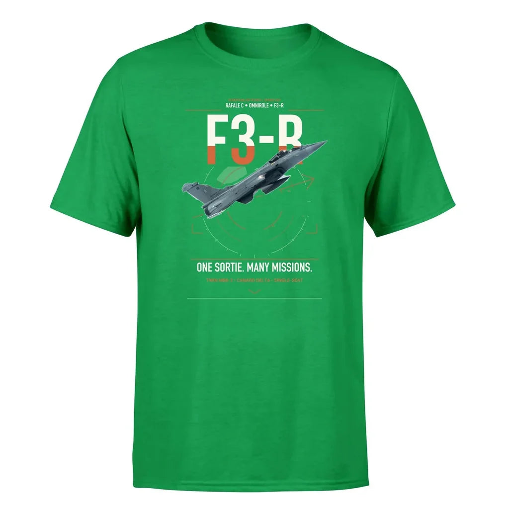 Dassault Rafale C — F3-R standard design on green t-shirt, single-side print