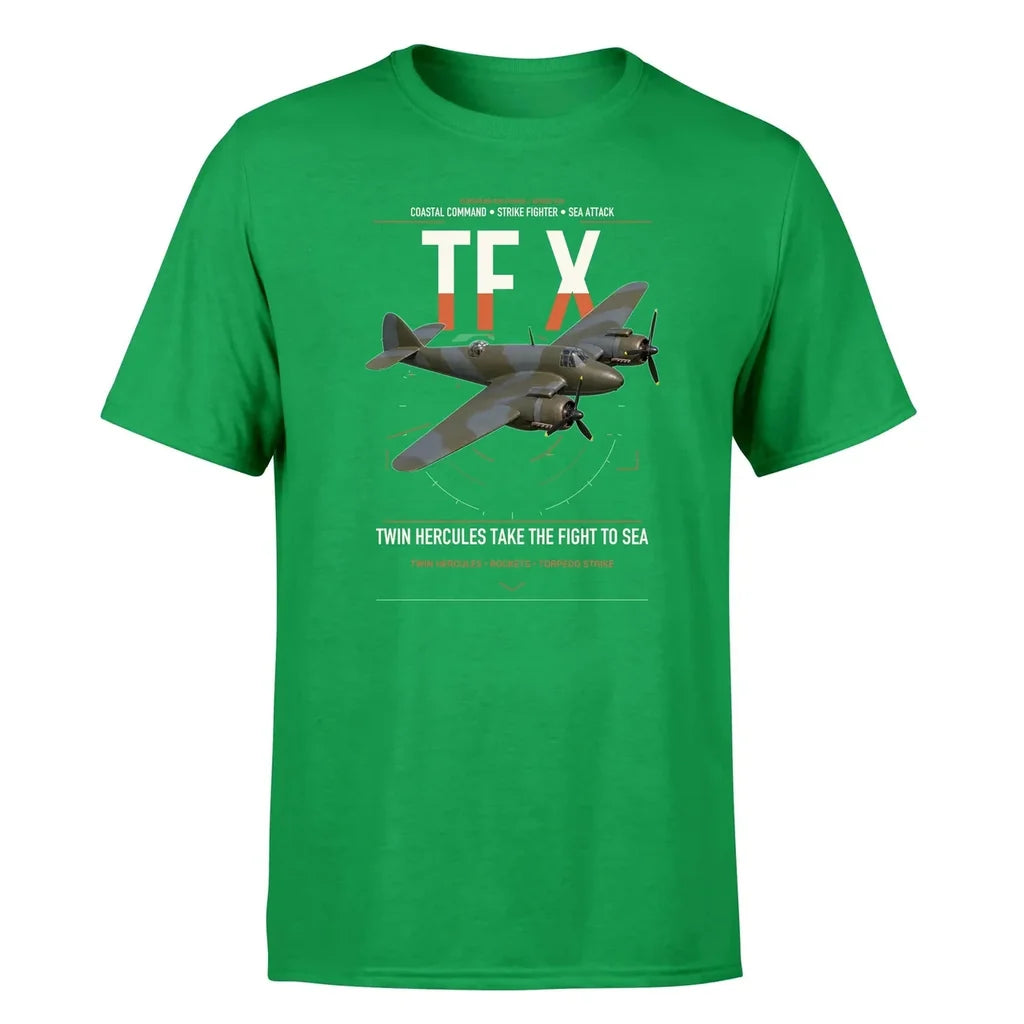 Bristol Beaufighter TF X design on green t-shirt, single-side print