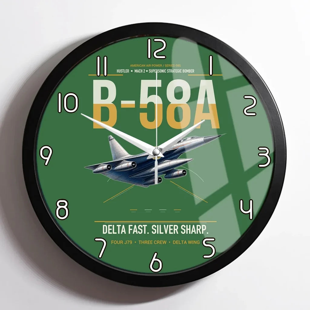 B-58A Hustler design on green framed wall clock