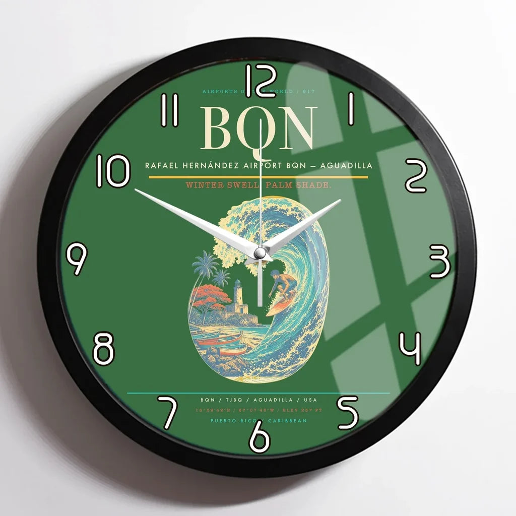 Rafael Hernández Airport (BQN) design on green framed wall clock