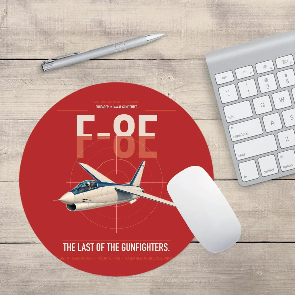 F-8E Crusader design on red round mouse pad