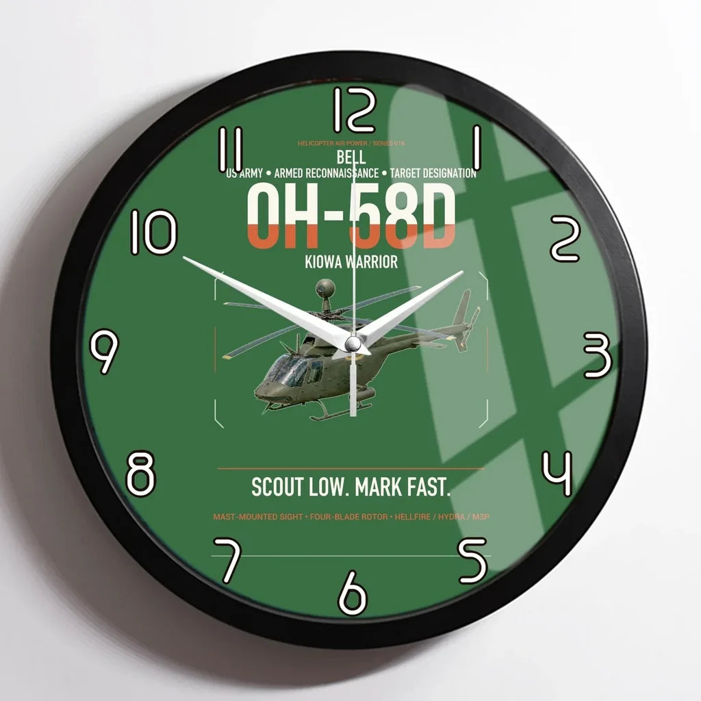 Bell OH-58D Kiowa Warrior design on green framed wall clock