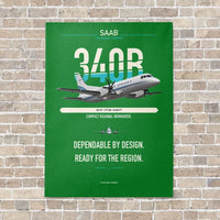 Thumbnail for Saab 340B vertical canvas print - no frame - green background