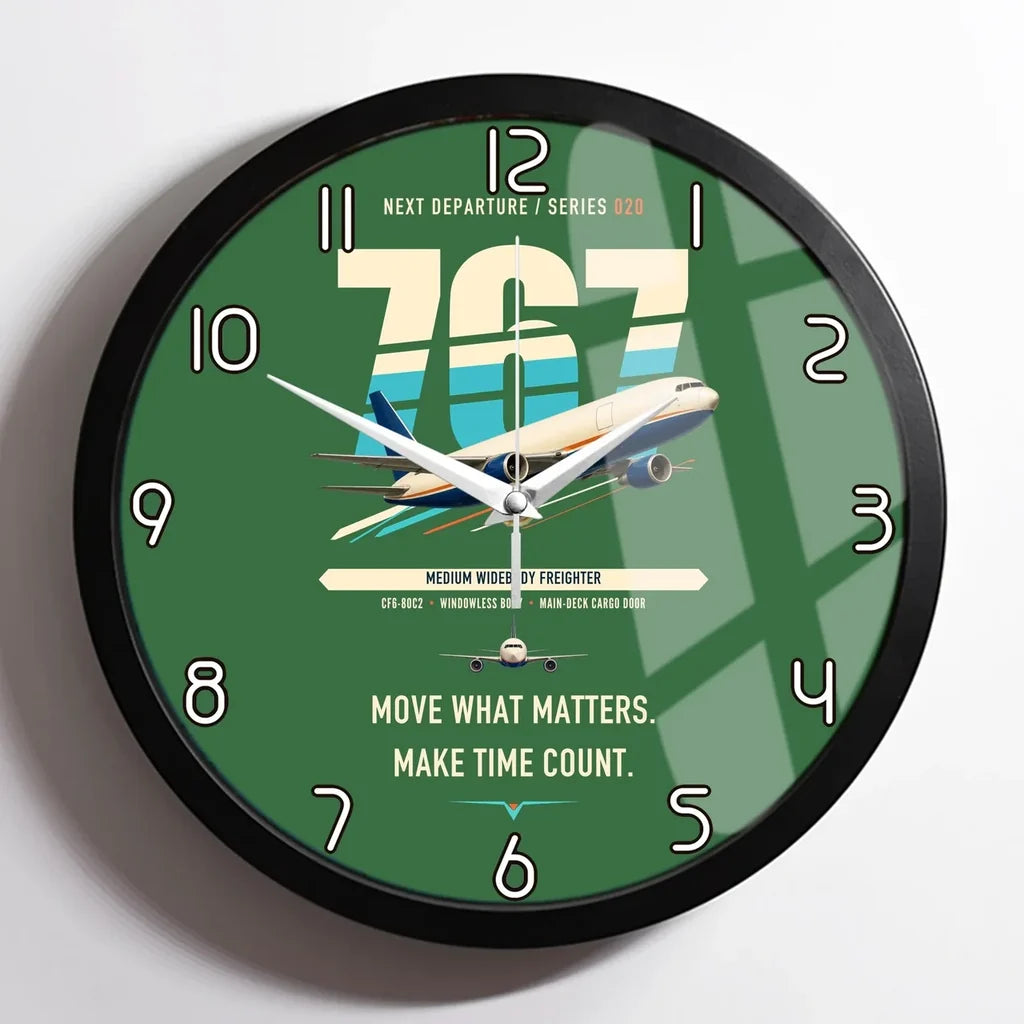 Boeing 767-300F design on green framed wall clock