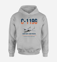 Thumbnail for C-119G Flying Boxcar design on light gray double-side hoodie, single-side print