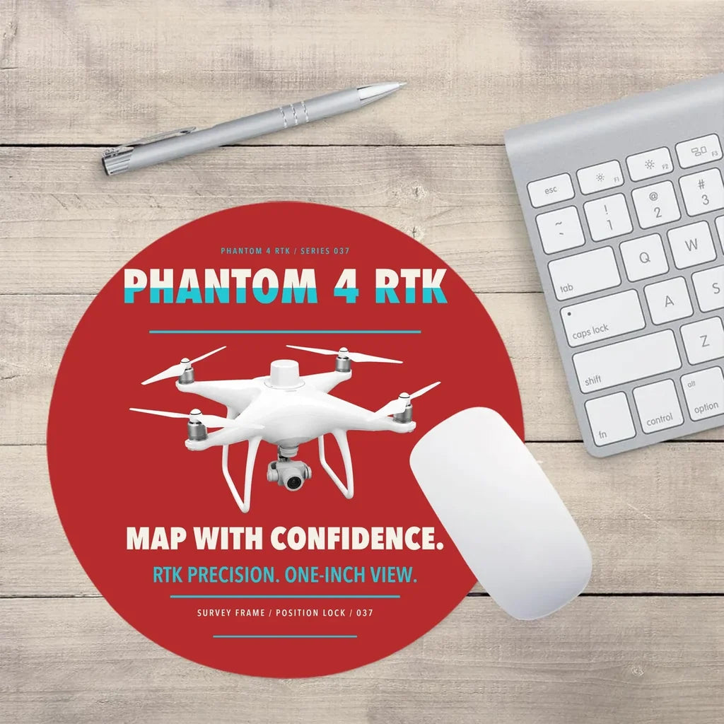 DJI Phantom 4 RTK design on red round mouse pad