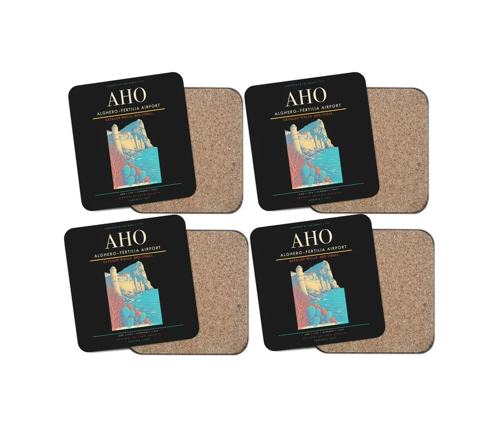 AlgheroFertilia Airport AHO Coaster 4-Pieces-Set - Black