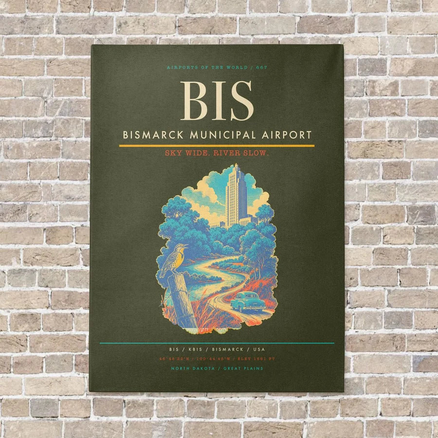Bismarck Municipal Airport BIS - Canvas No Frame - Green Army