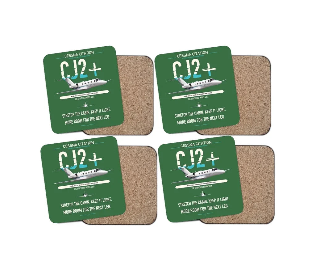 Cessna Citation CJ2+ design on green 4 pieces set coaster