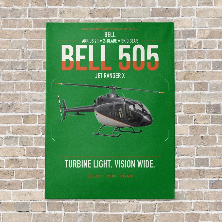 Bell 505 Jet Ranger X vertical canvas print - no frame - green background