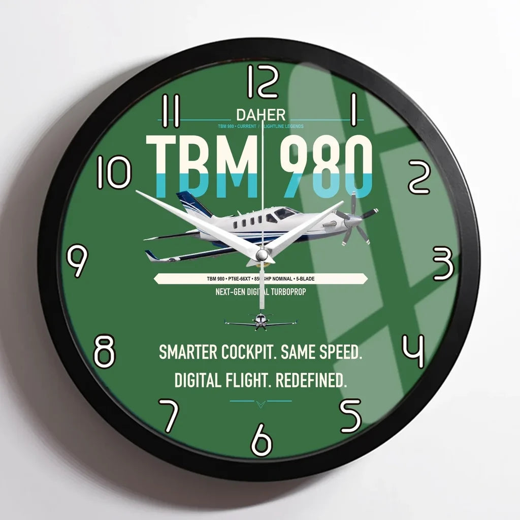 Daher TBM 980 design on green framed wall clock