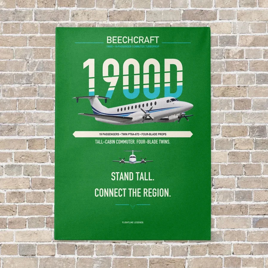 Beechcraft 1900D vertical canvas print - no frame - green background