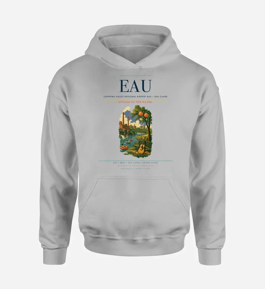 Chippewa Valley Regional Airport (EAU) design on light gray hoodie single-side print