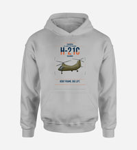 Thumbnail for Piasecki H-21C Shawnee design on light gray double-side hoodie, single-side print