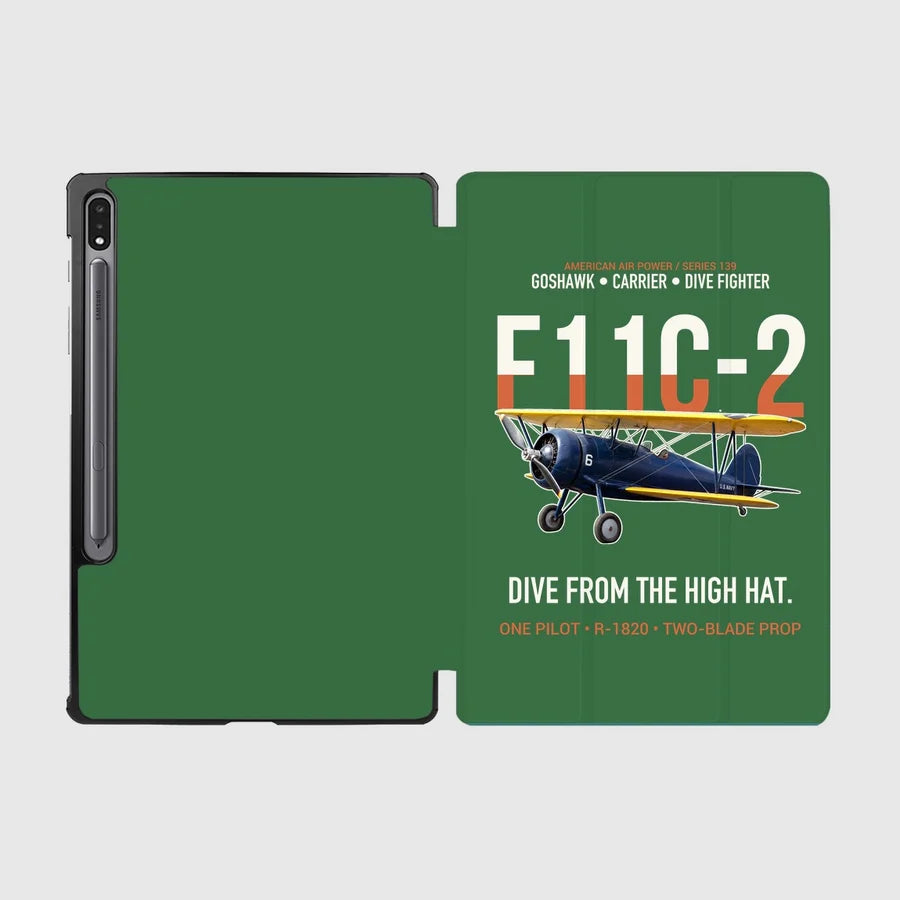 F11C-2 Goshawk Dive from the High Hat design on green samsung tablet tablet case