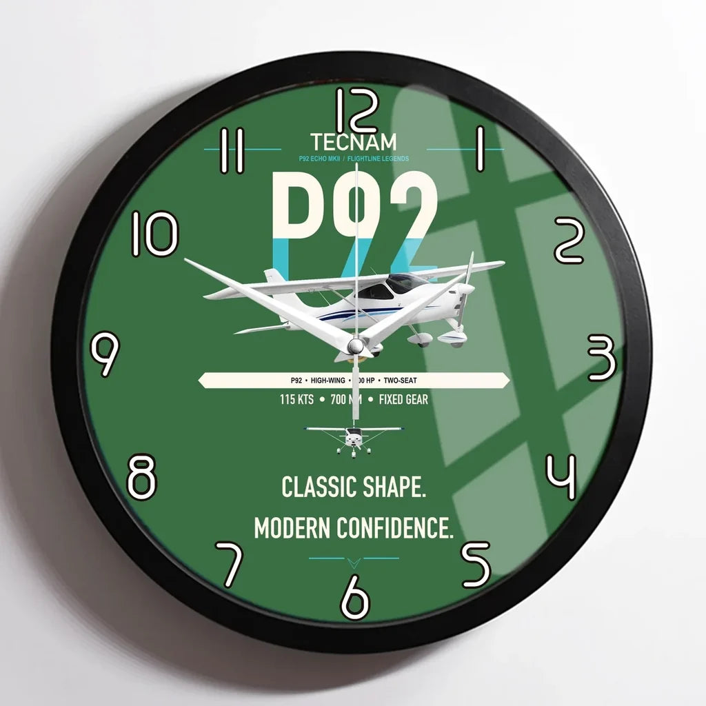 Tecnam P92 Echo MkII design on green framed wall clock