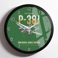 Thumbnail for P-38J Lightning design on green framed wall clock