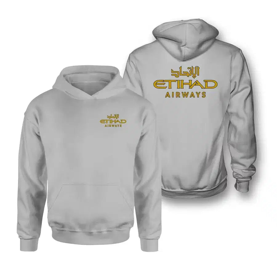 Etihad Airways Airlines logo on light gray double side hoodie