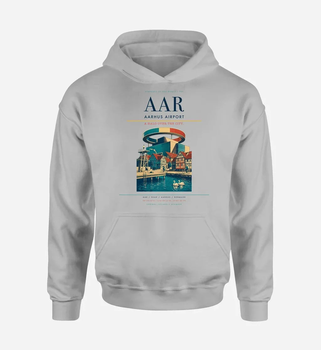Aarhus Airport (AAR) design on light gray hoodie single-side print