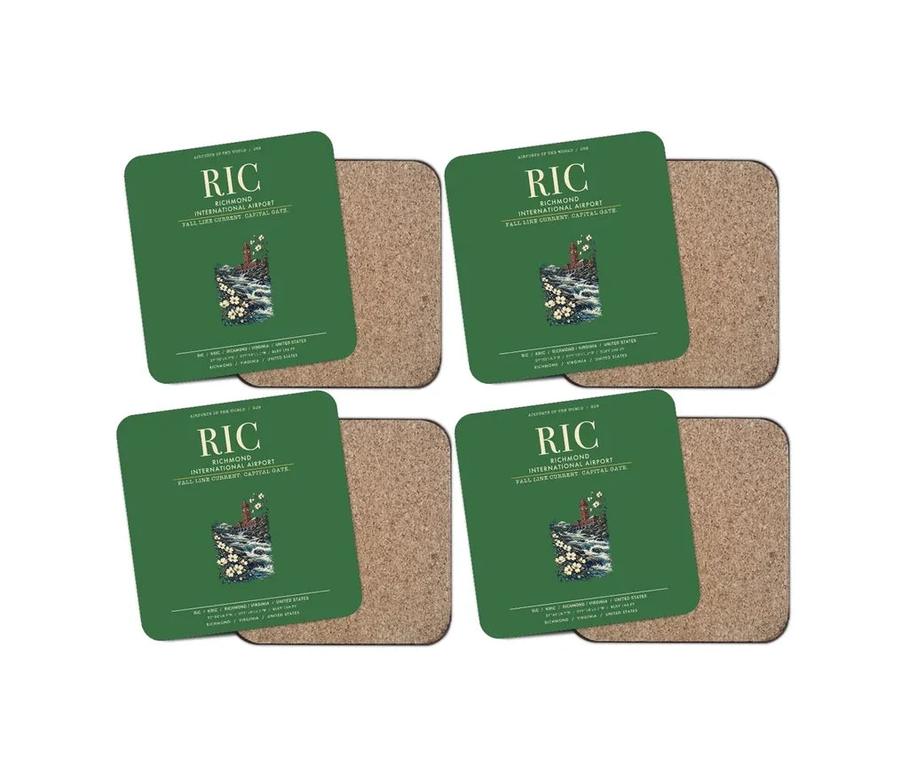 Richmond International Airport (RIC) design on green 4 pieces set coaster