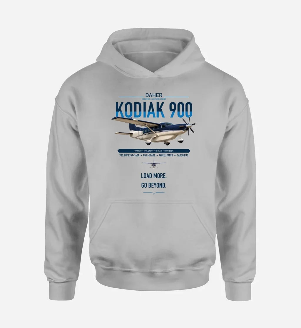 Daher Kodiak 900 design on light gray double-side hoodie, single-side print