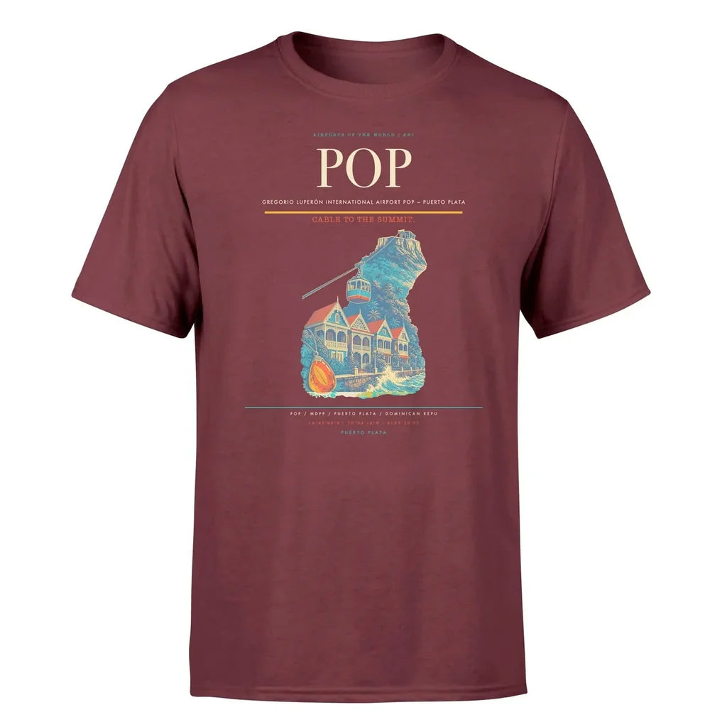 Gregorio Luperón International Airport (POP) T-Shirt single-side front print in Dark Red | gregorio-luperón-international-airport-pop-double-side-t-shirt