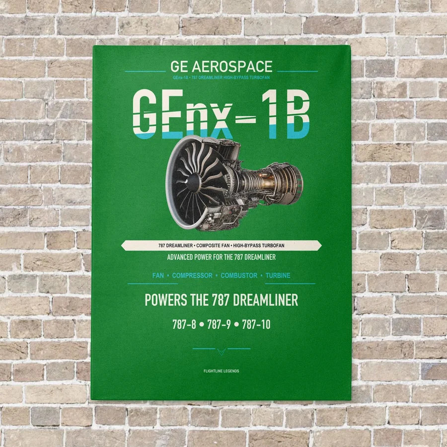 GEnx-1B vertical canvas print - no frame - green background