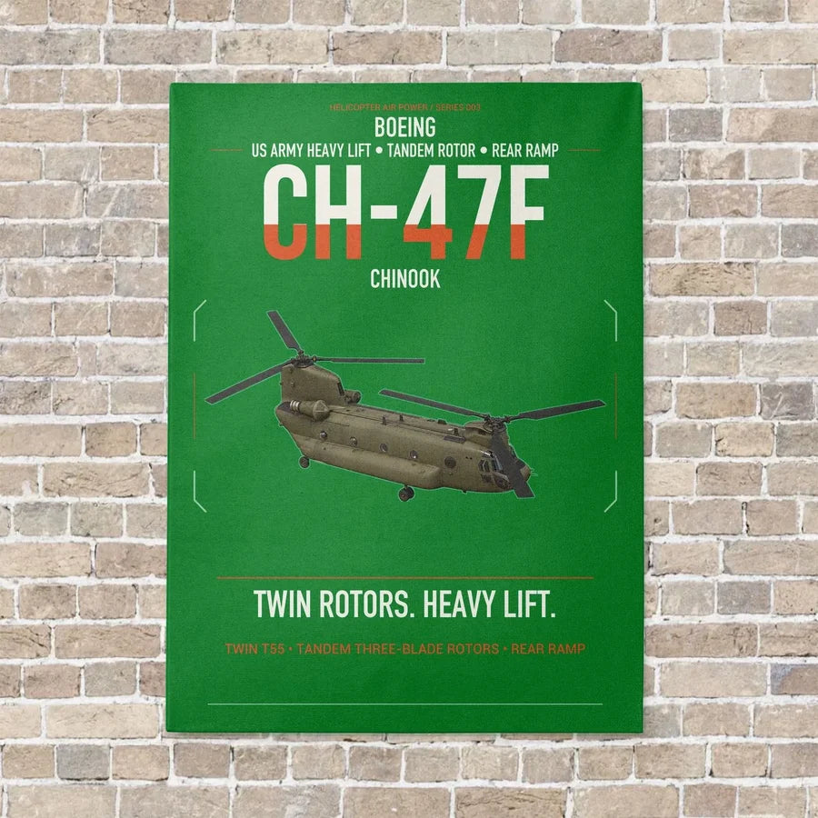 Boeing CH-47F Chinook vertical canvas print - no frame - green background