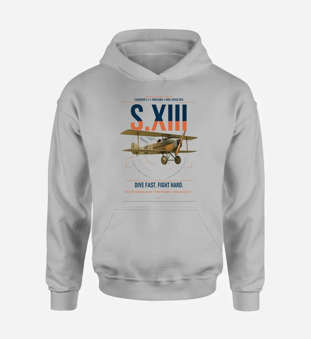 SPAD S.XIII C.1 design on light gray double-side hoodie, single-side print