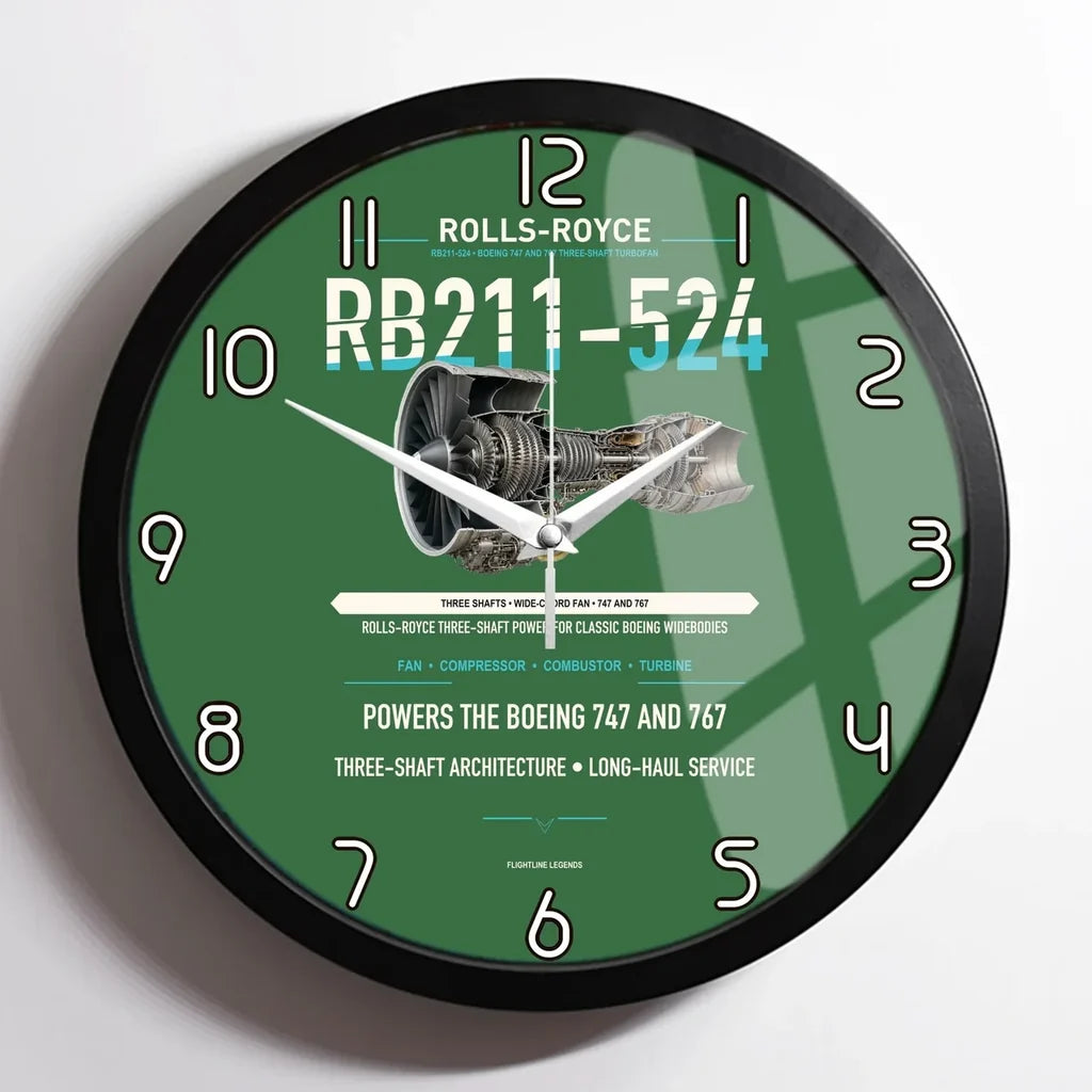 RB211-524 design on green framed wall clock