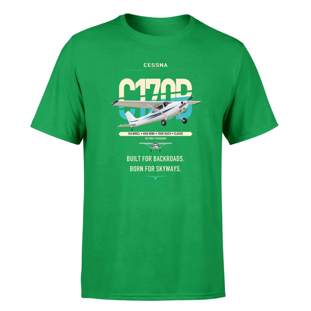 Cessna 170B design on green t-shirt, single-side print