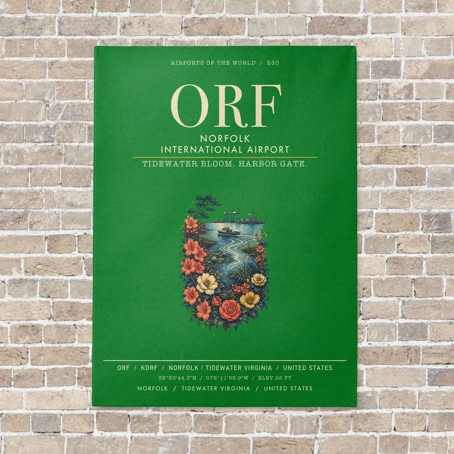 Norfolk International Airport ORF vertical canvas print - no frame - green background