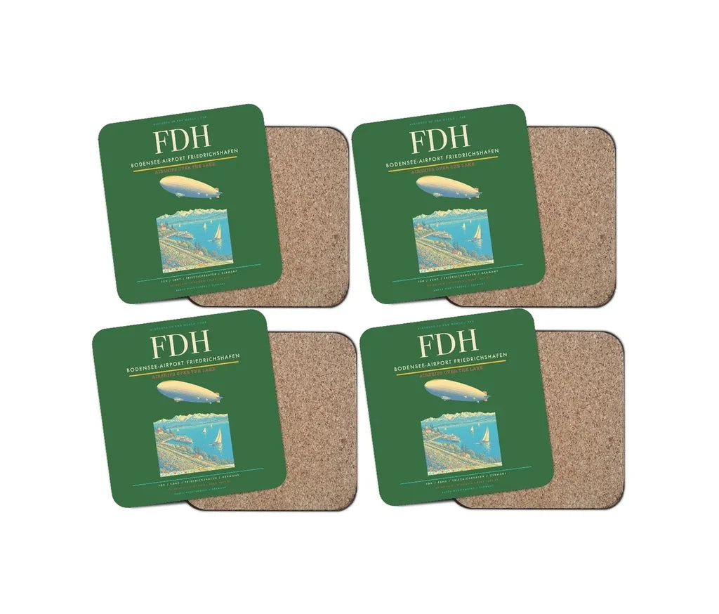 Bodensee-Airport Friedrichshafen (FDH) design on green 4 pieces set coaster