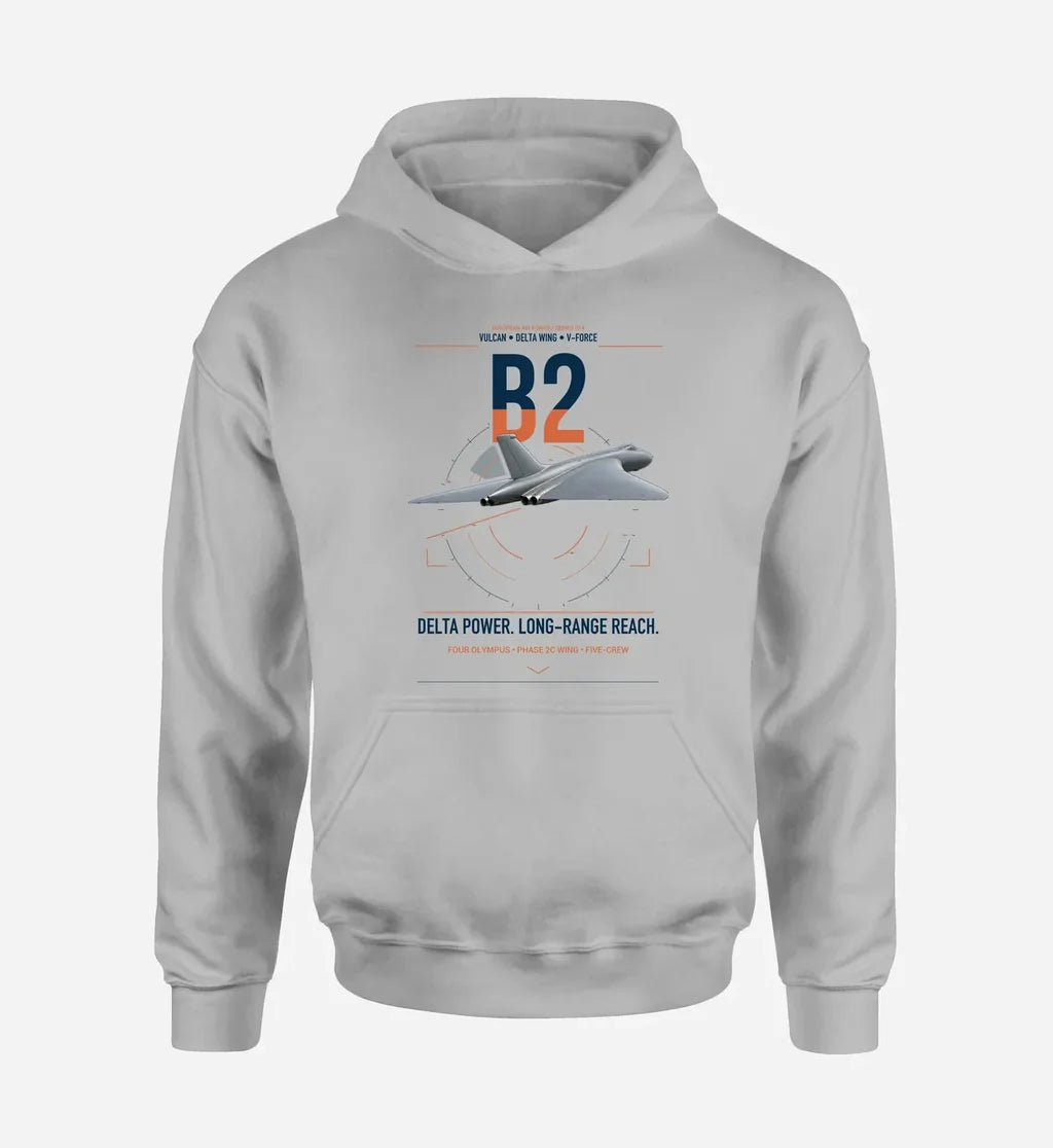 Avro Vulcan B2 design on light gray double-side hoodie, single-side print