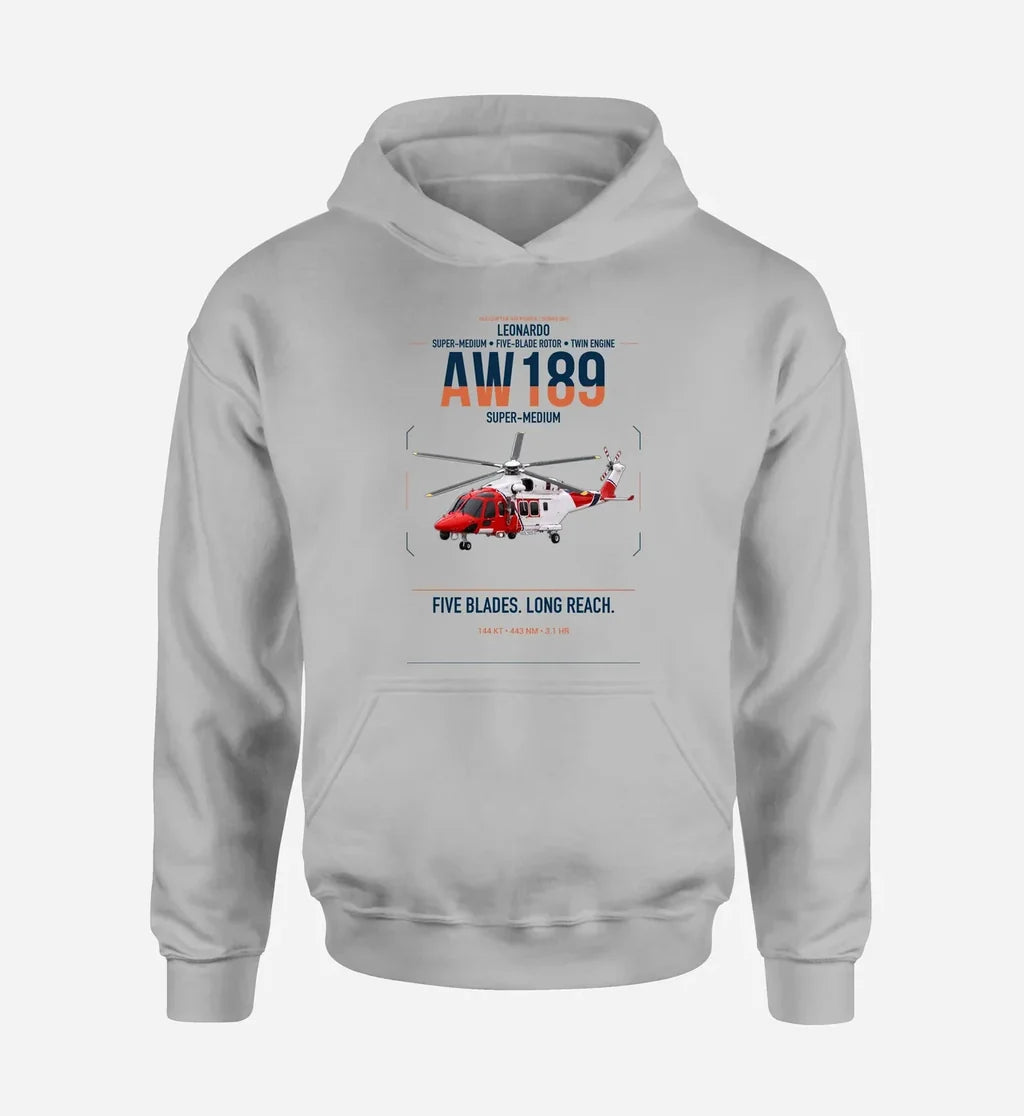 Leonardo AW189 design on light gray double-side hoodie, single-side print