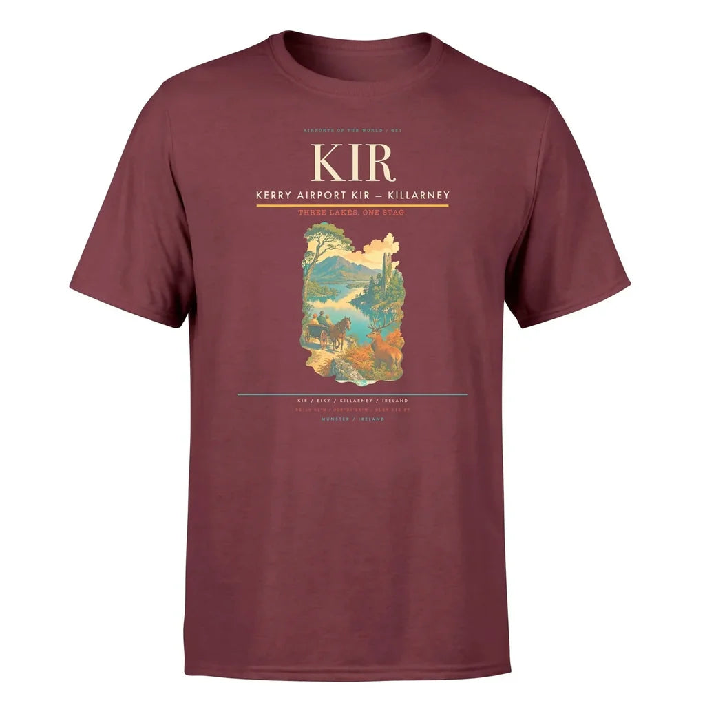 Kerry Airport (KIR) T-Shirt single-side front print in Dark Red | kerry-airport-kir-double-side-t-shirt