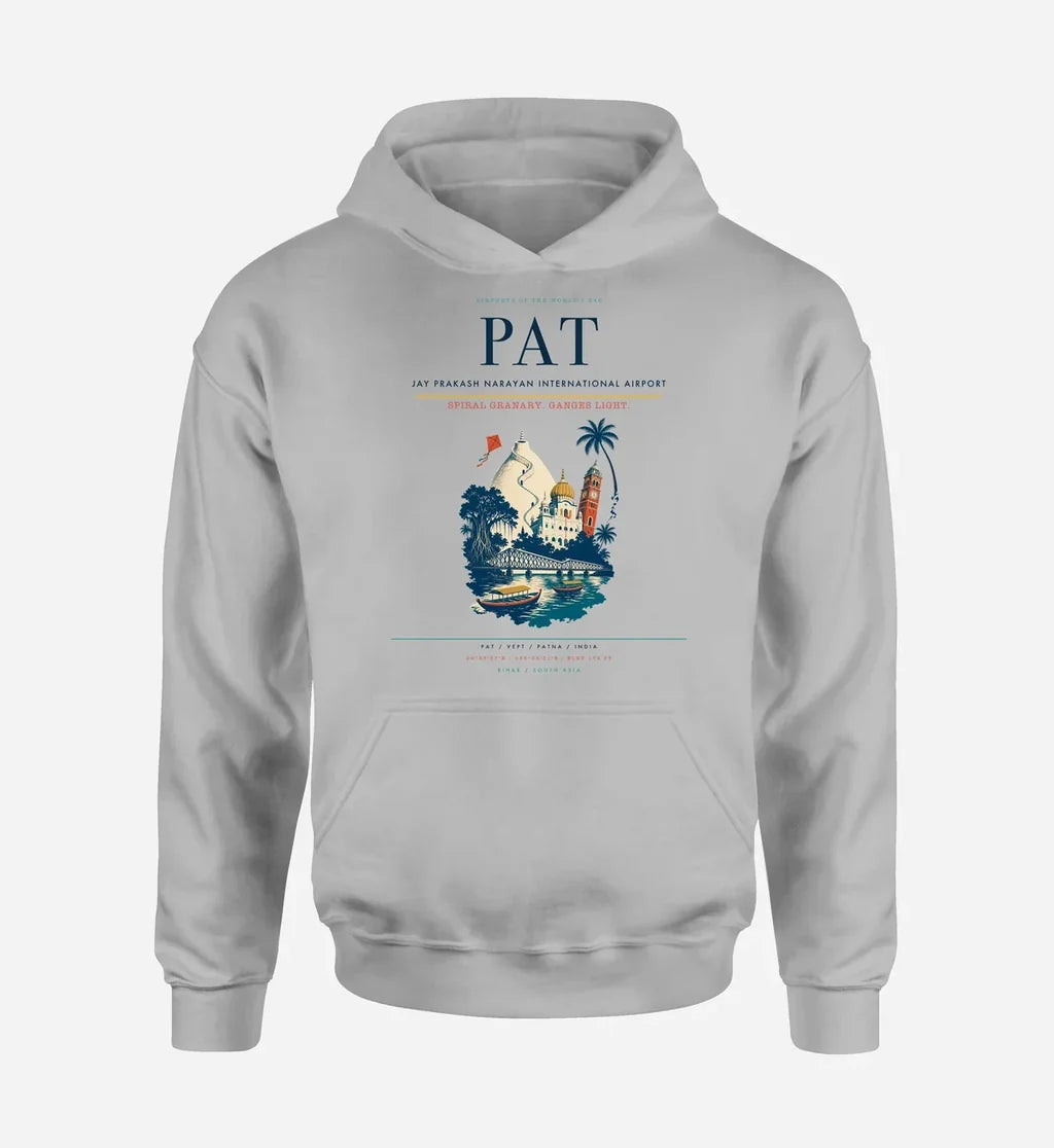 Jay Prakash Narayan International Airport (PAT) design on light gray hoodie single-side print