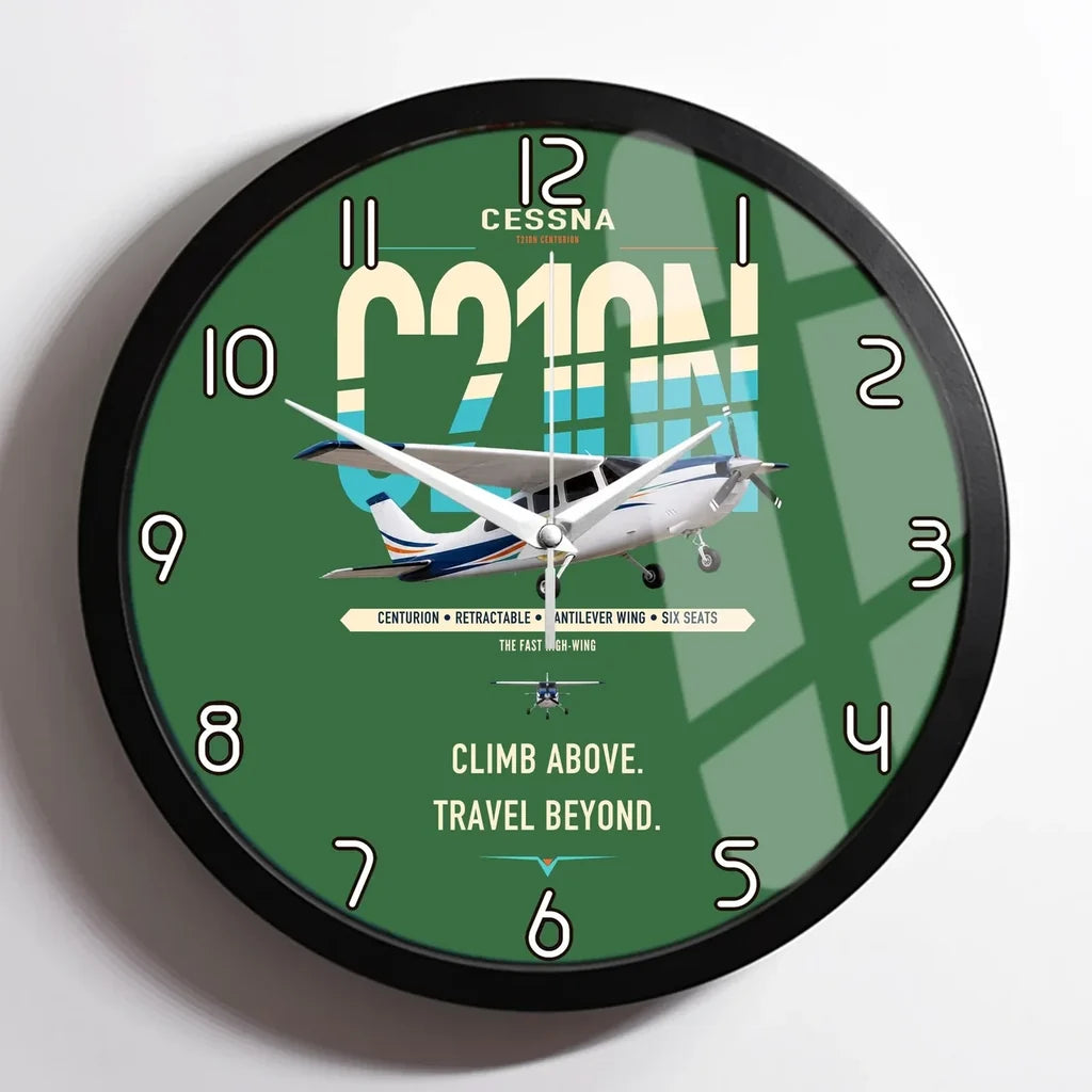 Cessna T210N Centurion design on green framed wall clock