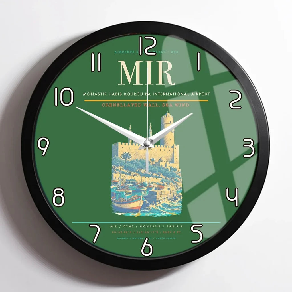 Monastir Habib Bourguiba International Airport (MIR) design on green framed wall clock