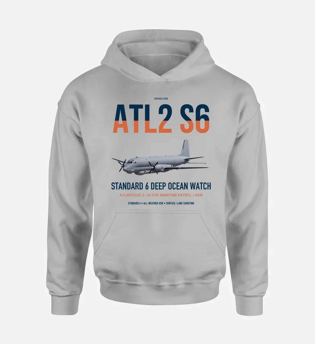 Atlantique 2 Standard 6 design on light gray double-side hoodie, single-side print
