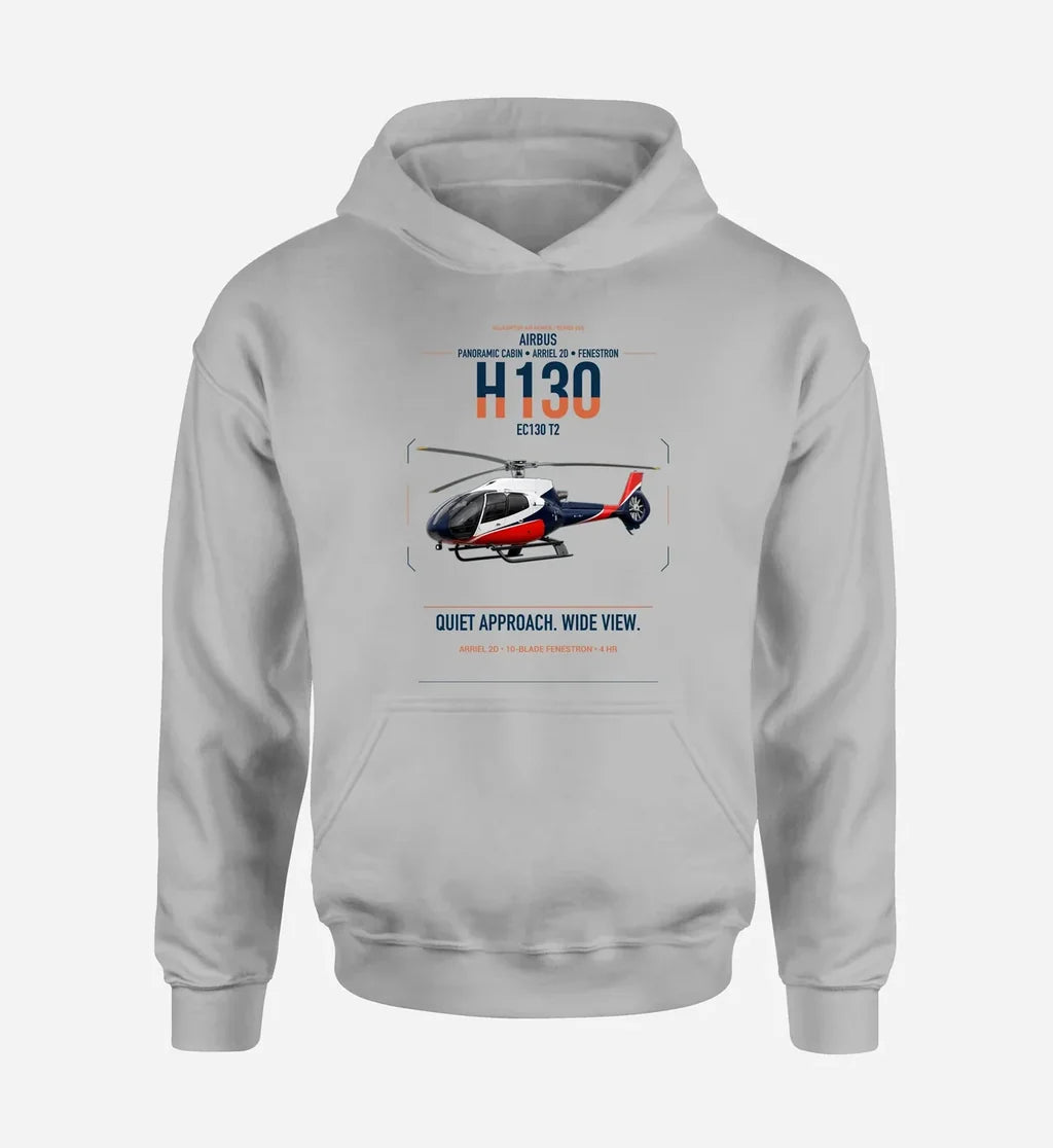 Airbus H130 design on light gray double-side hoodie, single-side print