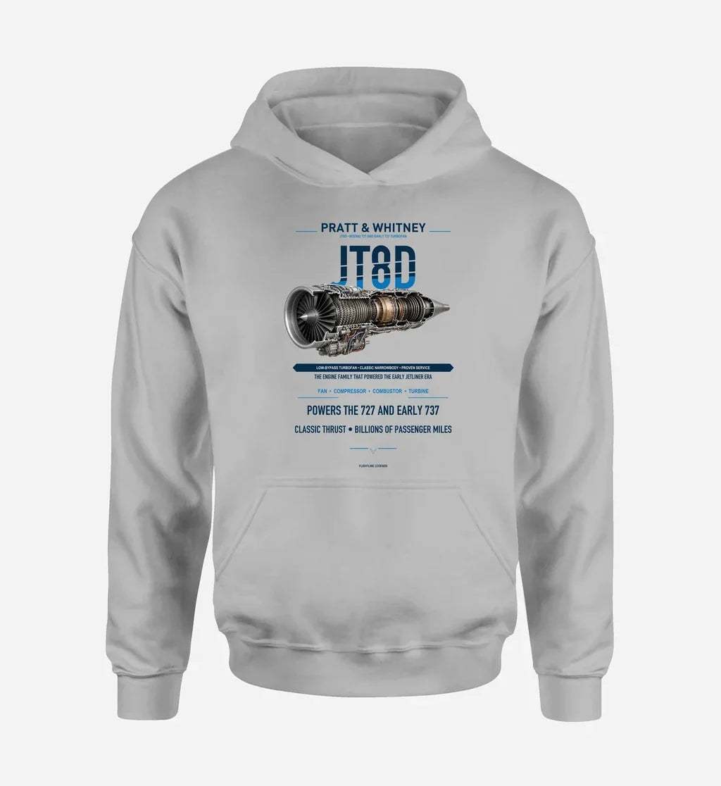 JT8D design on light gray hoodie single side