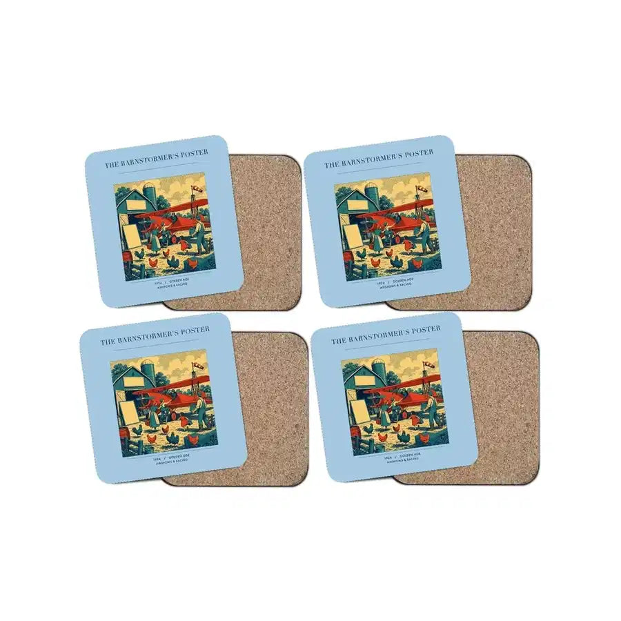 The Barnstormer's Poster - Designed Coasters design on light blue 4-pieces-set